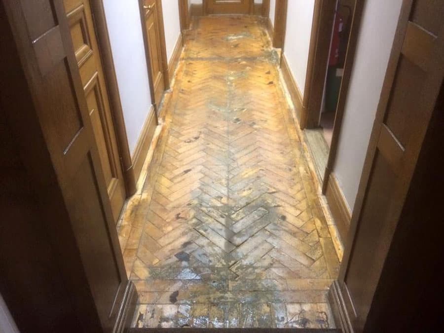 Before Photo - Parquet in London Office Corridor 01